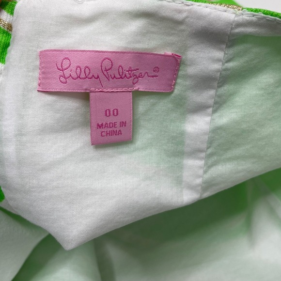 Lilly Pulitzer Tate Skirt Stinger Glitter Print White Green Sz 00 Mini Nautical - Picture 5 of 8